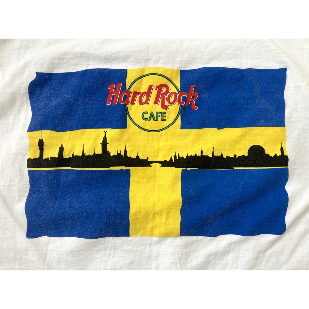 Vintage Hard Rock Cafe T-Shirt Stockholm Mens Medium white merch